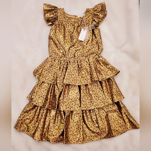 New Girls Love Shack Fancy Callie Gold Metallic Dress Size 12Y - Picture 4 of 12
